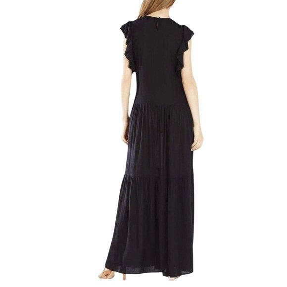 $537 NWOT BCBGMAXAZRIA Flutter Sleeve Cutout Embroidered Maxi Dress Blue Sz L - Picture 3 of 11